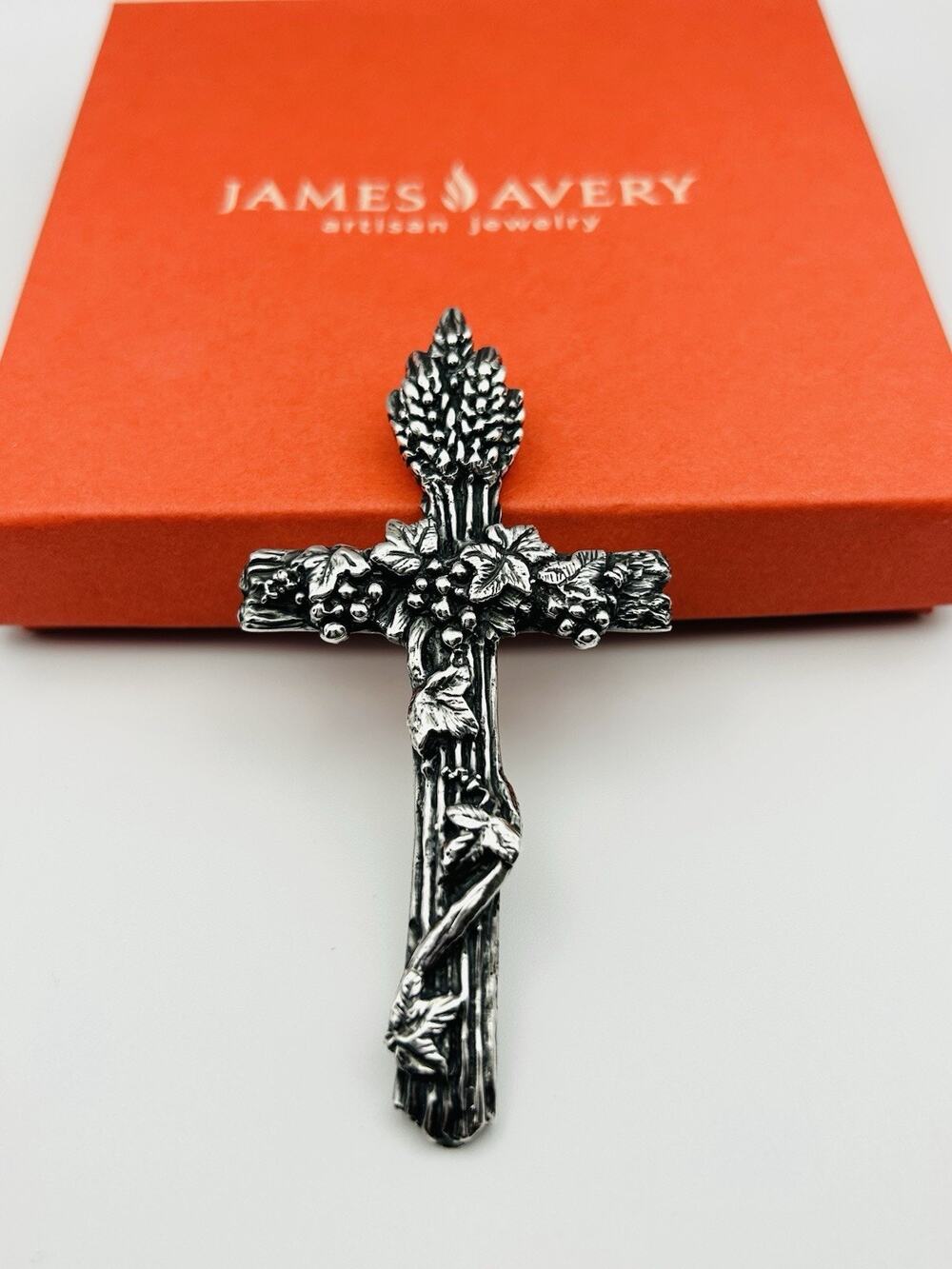 James Avery Retired XLarge 925 Grapevine Wheat Sheaf Harvest Cross Pendant 3.25"